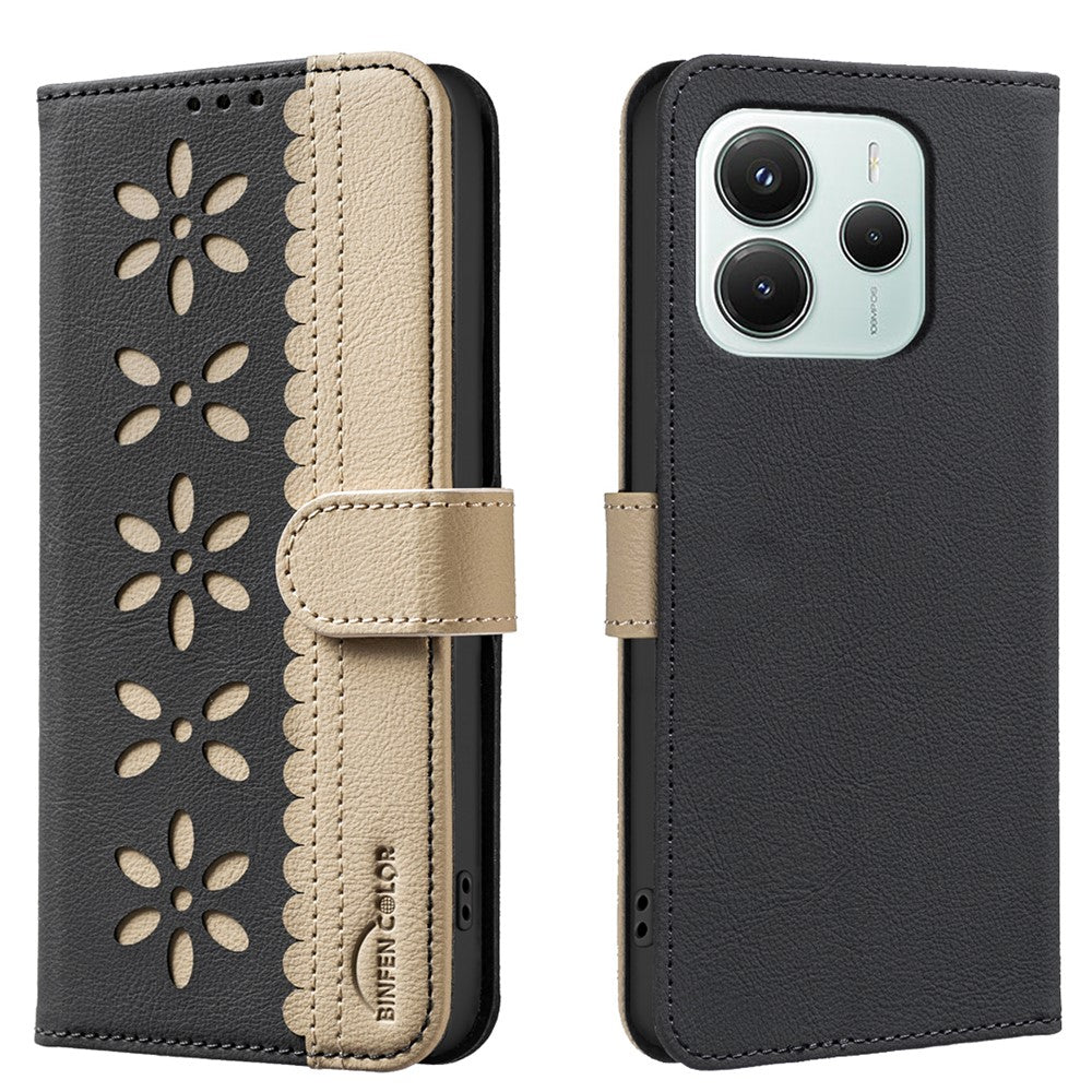 BINFEN COLOR For Xiaomi Poco M7 Pro 5G / Xiaomi Redmi Note 14 5G Leather Case  BF36 Floral Pattern Phone Cover RFID Blocking Wallet Stand