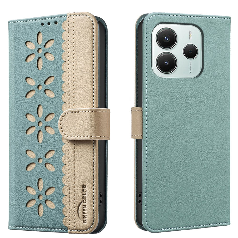 BINFEN COLOR For Xiaomi Poco M7 Pro 5G / Xiaomi Redmi Note 14 5G Leather Case  BF36 Floral Pattern Phone Cover RFID Blocking Wallet Stand