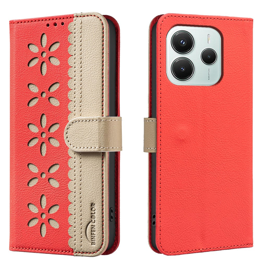 BINFEN COLOR For Xiaomi Poco M7 Pro 5G / Xiaomi Redmi Note 14 5G Leather Case  BF36 Floral Pattern Phone Cover RFID Blocking Wallet Stand
