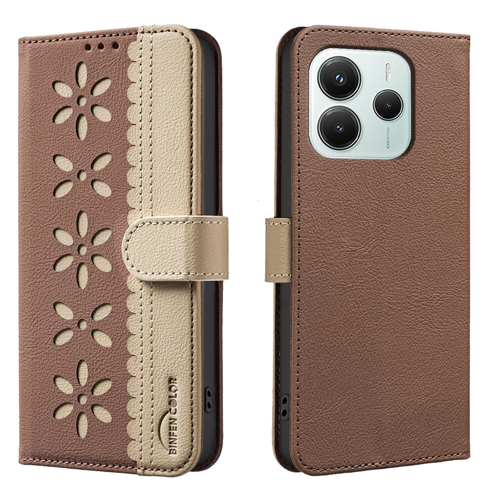 BINFEN COLOR For Xiaomi Poco M7 Pro 5G / Xiaomi Redmi Note 14 5G Leather Case  BF36 Floral Pattern Phone Cover RFID Blocking Wallet Stand