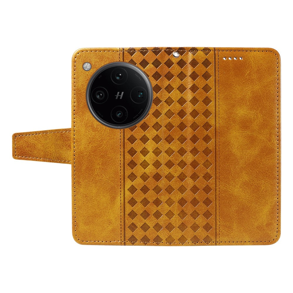 For Oppo Find X8 Pro 5G Leather Case Wallet Stand Grids Imprinted Phone Cover with Strap