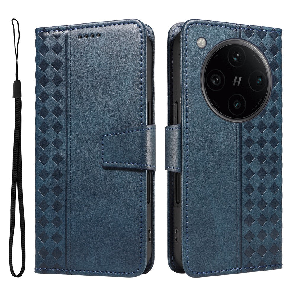 For Oppo Find X8 Pro 5G Leather Case Wallet Stand Grids Imprinted Phone Cover with Strap