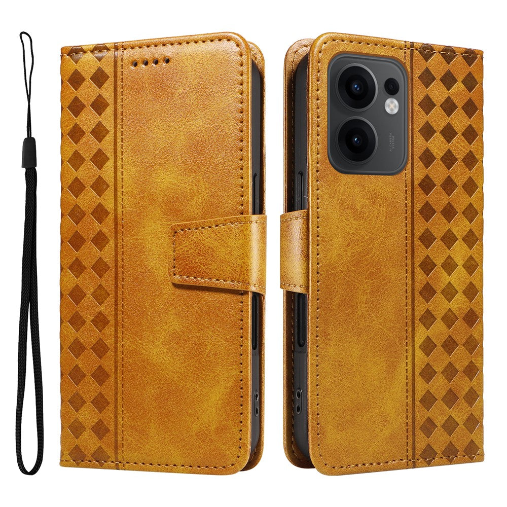Oppo Reno13 F 5G (Reno 13 FS 5G) / 4G Läderfodral Plånboksfodral med stativ, rutmönster och rem