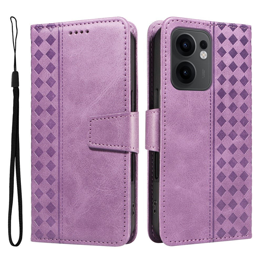 Oppo Reno13 F 5G (Reno 13 FS 5G) / 4G Läderfodral Plånboksfodral med stativ, rutmönster och rem