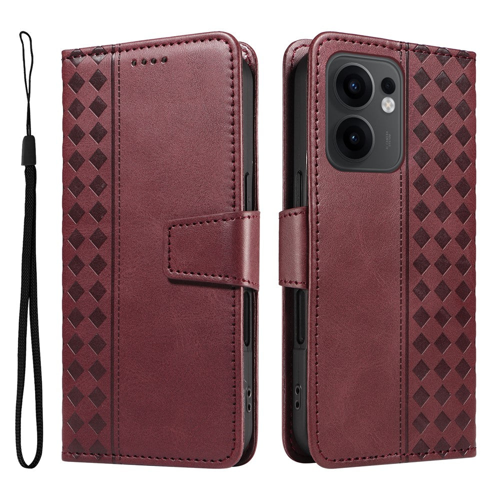 Oppo Reno13 F 5G (Reno 13 FS 5G) / 4G Läderfodral Plånboksfodral med stativ, rutmönster och rem