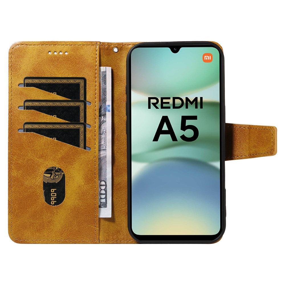 For Xiaomi Redmi A5 NFC (EU) (173.45mm) Leather Case Wallet Stand Grids Imprinted Phone Cover with Strap