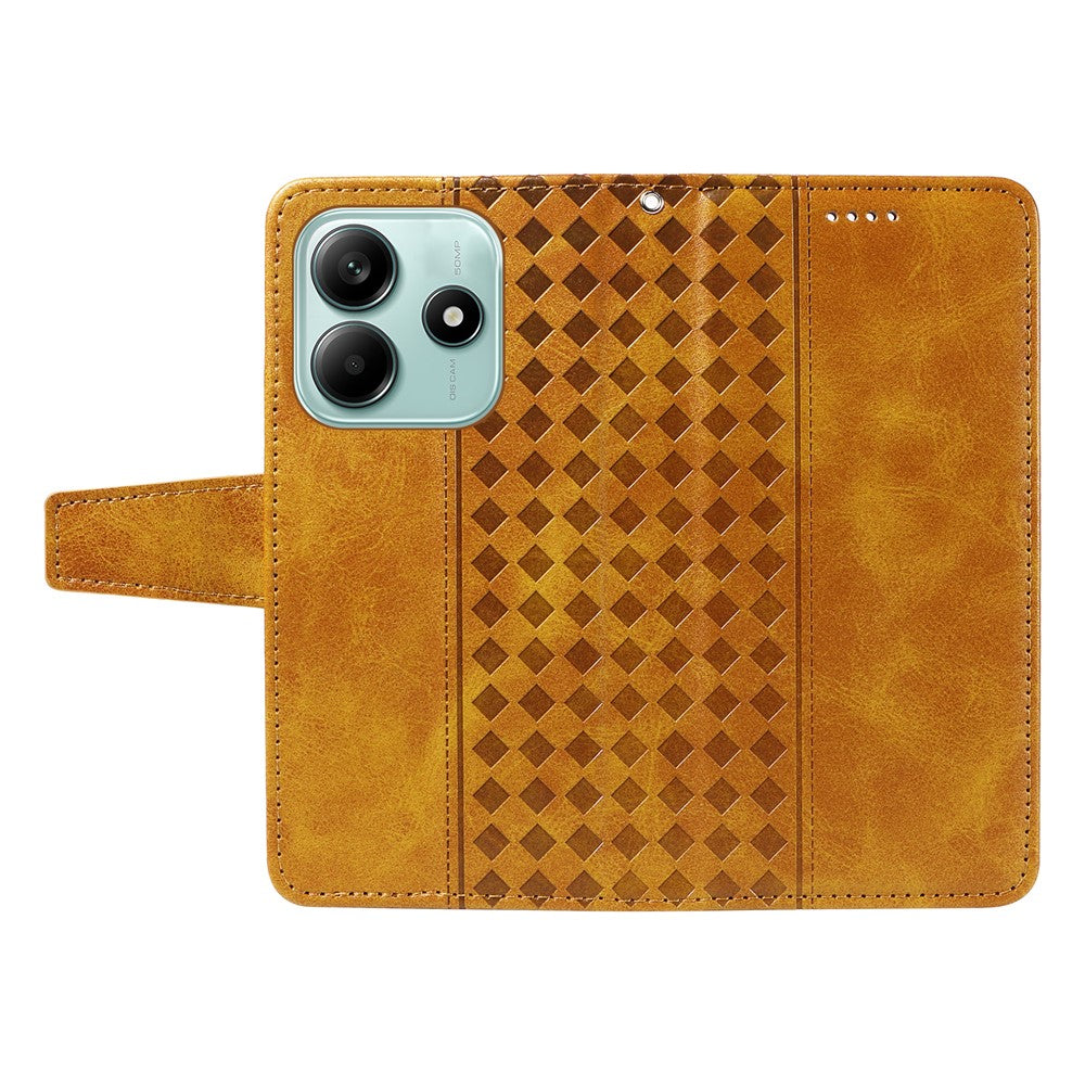 For Xiaomi Poco M7 Pro 5G / Xiaomi Redmi Note 14 5G Leather Case Wallet Stand Grids Imprinted Phone Cover with Strap