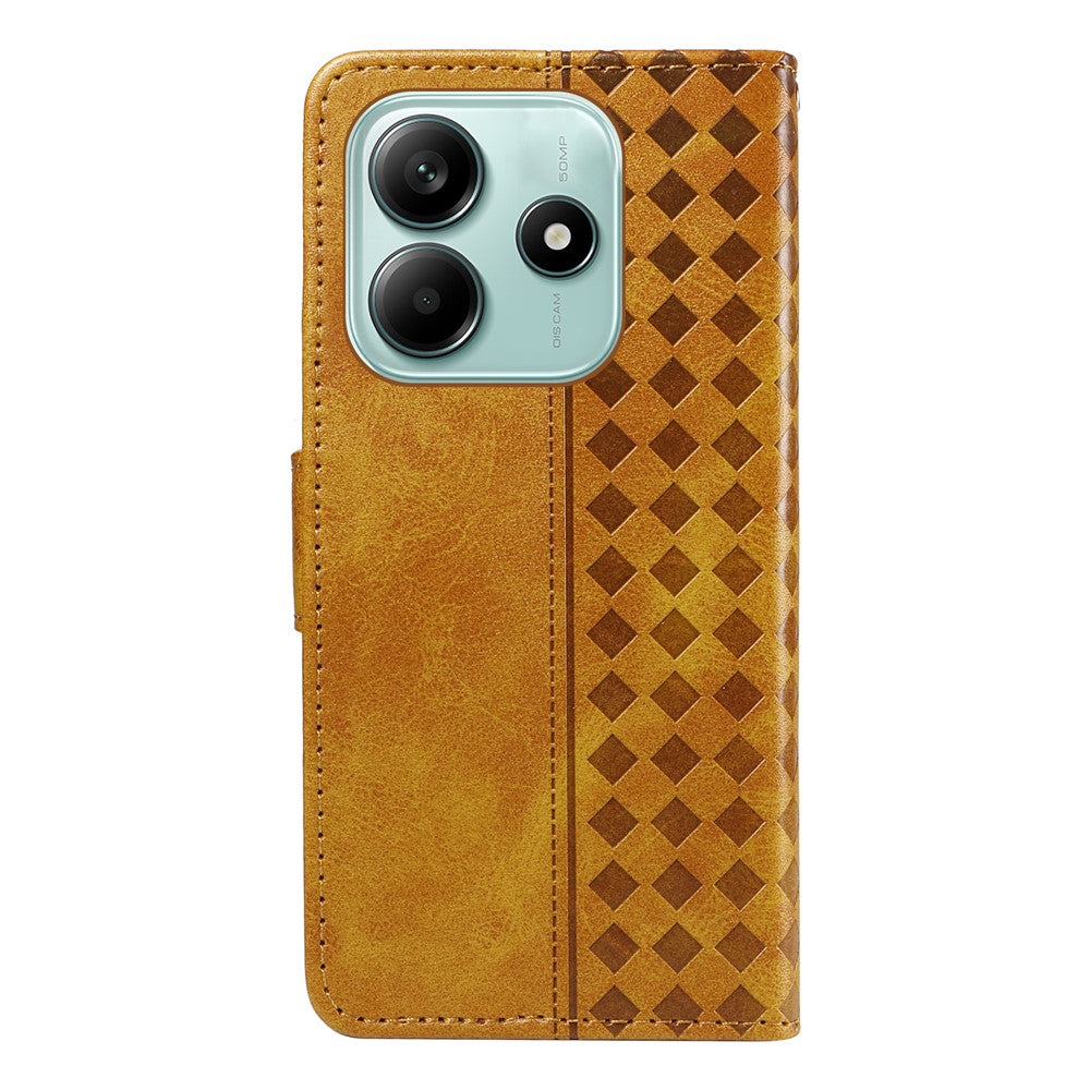 For Xiaomi Poco M7 Pro 5G / Xiaomi Redmi Note 14 5G Leather Case Wallet Stand Grids Imprinted Phone Cover with Strap