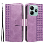 For Xiaomi Poco M7 Pro 5G / Xiaomi Redmi Note 14 5G Leather Case Wallet Stand Grids Imprinted Phone Cover with Strap
