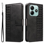 For Xiaomi Poco M7 Pro 5G / Xiaomi Redmi Note 14 5G Leather Case Wallet Stand Grids Imprinted Phone Cover with Strap