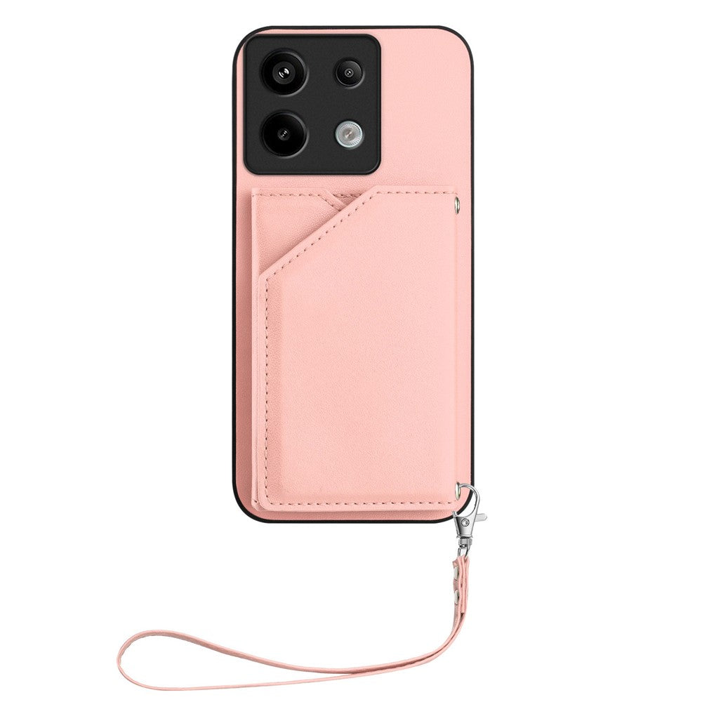 For Xiaomi Poco X6 5G / Xiaomi Redmi Note 13 Pro 5G Case Card Holder Kickstand Skin-Touch Phone Cover with Wrist Strap