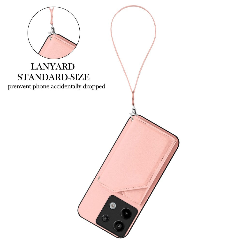 For Xiaomi Poco X6 5G / Xiaomi Redmi Note 13 Pro 5G Case Card Holder Kickstand Skin-Touch Phone Cover with Wrist Strap