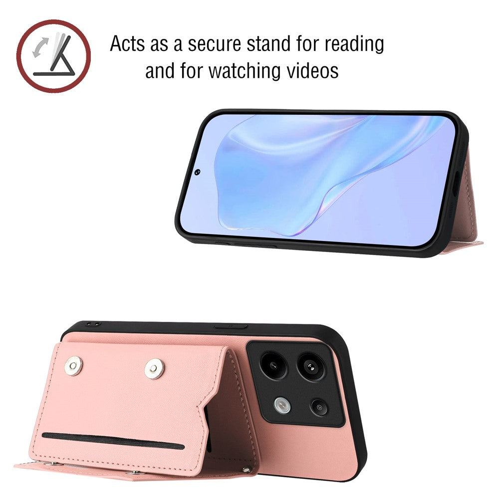 For Xiaomi Poco X6 5G / Xiaomi Redmi Note 13 Pro 5G Case Card Holder Kickstand Skin-Touch Phone Cover with Wrist Strap