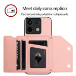 For Xiaomi Poco X6 5G / Xiaomi Redmi Note 13 Pro 5G Case Card Holder Kickstand Skin-Touch Phone Cover with Wrist Strap