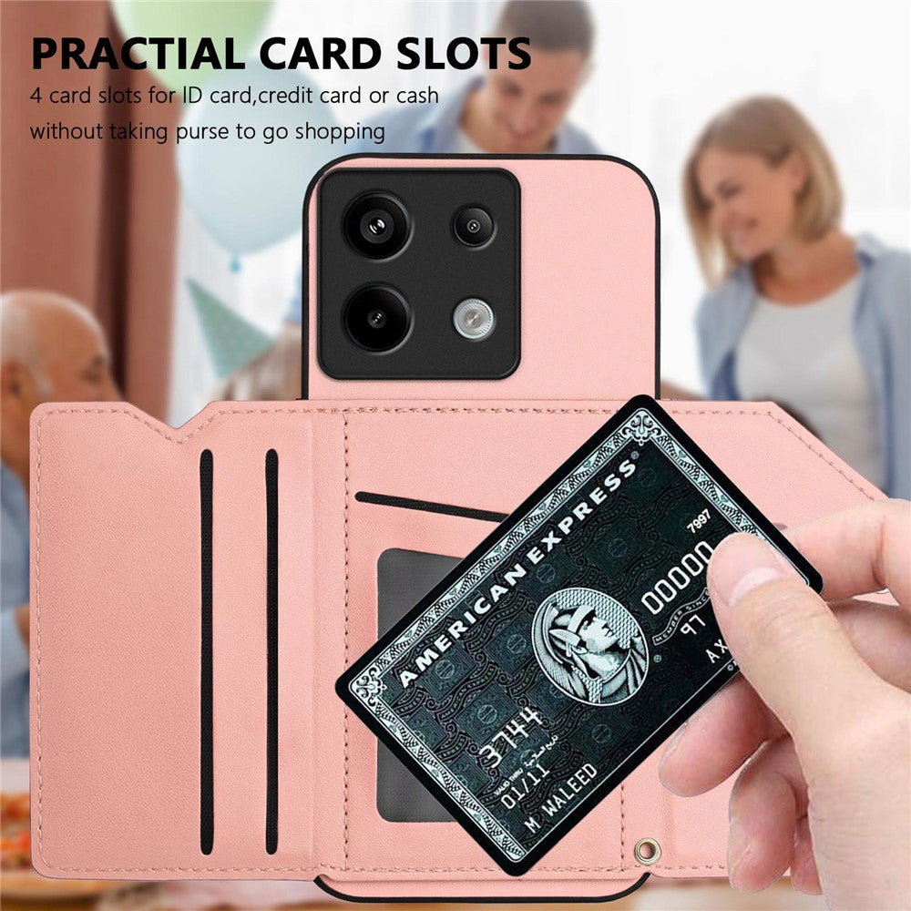 For Xiaomi Poco X6 5G / Xiaomi Redmi Note 13 Pro 5G Case Card Holder Kickstand Skin-Touch Phone Cover with Wrist Strap