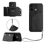 For Xiaomi Poco X6 5G / Xiaomi Redmi Note 13 Pro 5G Case Card Holder Kickstand Skin-Touch Phone Cover with Wrist Strap