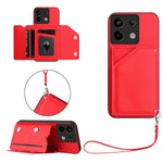 For Xiaomi Poco X6 5G / Xiaomi Redmi Note 13 Pro 5G Case Card Holder Kickstand Skin-Touch Phone Cover with Wrist Strap