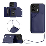For Xiaomi Poco X6 5G / Xiaomi Redmi Note 13 Pro 5G Case Card Holder Kickstand Skin-Touch Phone Cover with Wrist Strap
