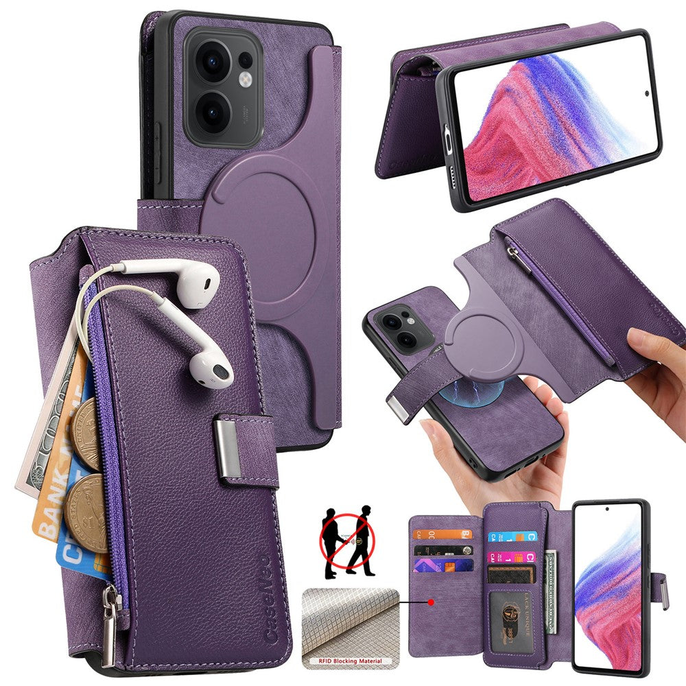 CASENEO För Oppo Reno13 F 5G (Reno 13 FS 5G) / 4G Skal MW-02 Avtagbart Magnetiskt Läderfodral med Flipfunktion