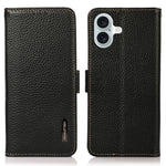 KHAZNEH til iPhone 17 Telefoncover RFID-blokerende pung Litchi-tekstur Ægte koskindslædercover