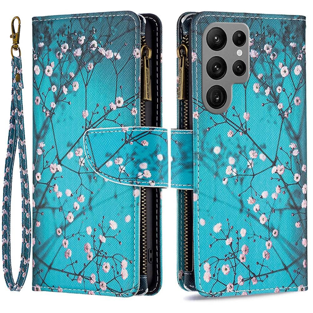 For Samsung Galaxy S23 Ultra Leather Case with Strap Pattern Printing Zipper Wallet Phone Stand Cover