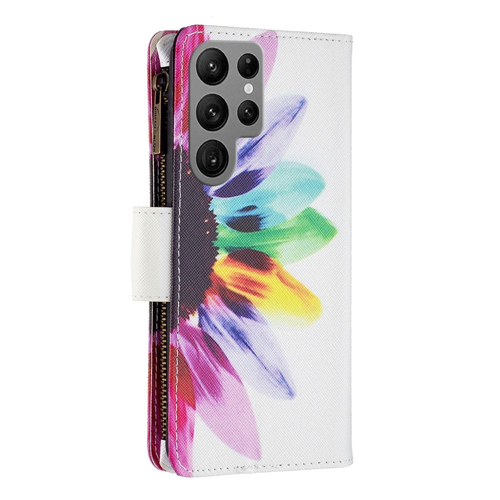 For Samsung Galaxy S23 Ultra Leather Case with Strap Pattern Printing Zipper Wallet Phone Stand Cover
