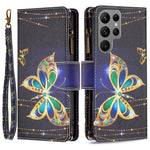 For Samsung Galaxy S23 Ultra Leather Case with Strap Pattern Printing Zipper Wallet Phone Stand Cover