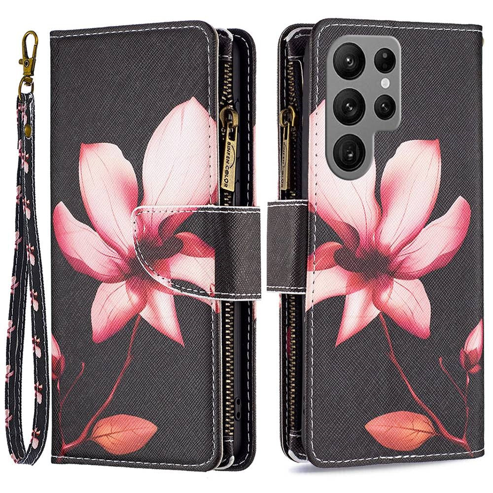 For Samsung Galaxy S23 Ultra Leather Case with Strap Pattern Printing Zipper Wallet Phone Stand Cover