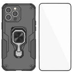 WANLONFENG For iPhone 14 Pro Max Phone Case  PC TPU Back Cover Kickstand with Tempered Glass