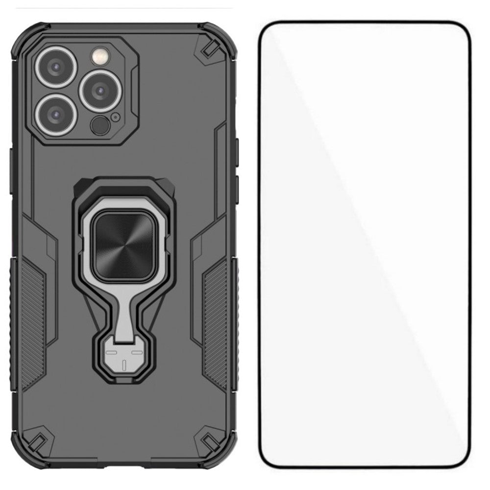 WANLONFENG For iPhone 14 Pro Max Phone Case  PC TPU Back Cover Kickstand with Tempered Glass