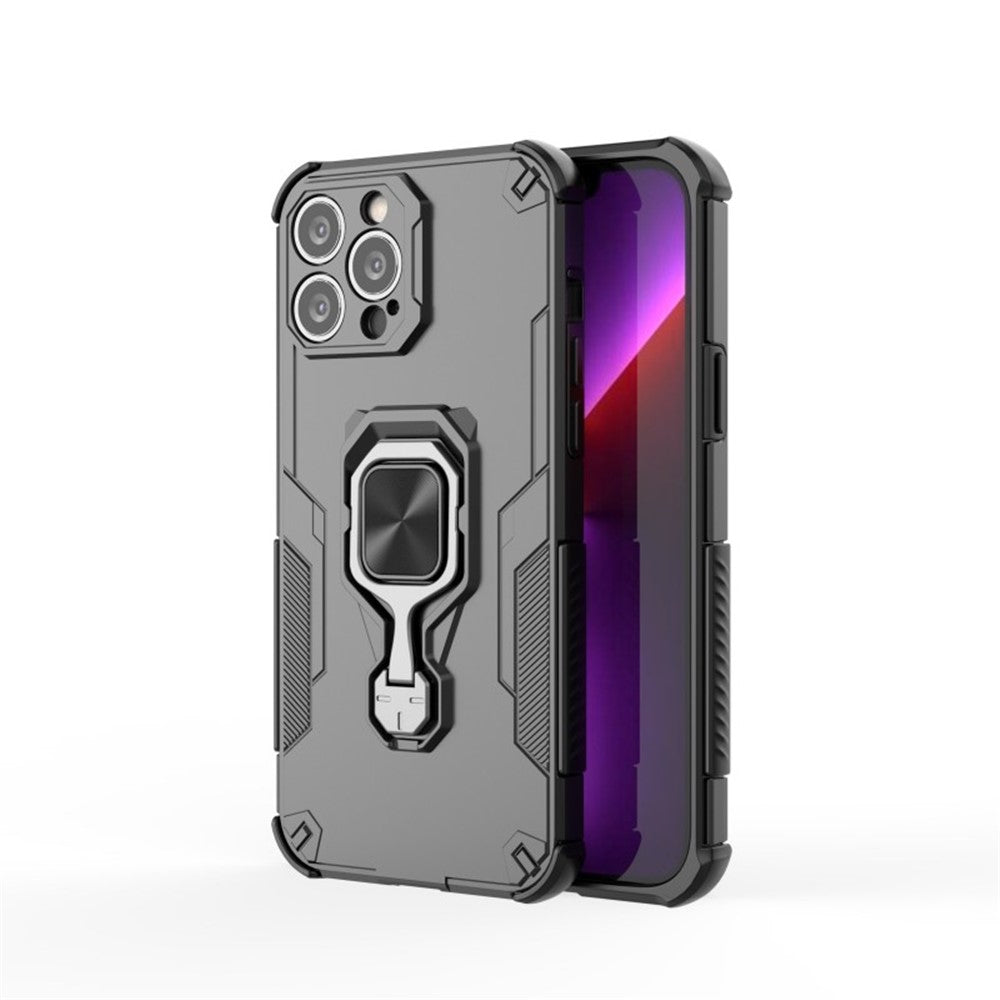 WANLONFENG For iPhone 14 Pro Max Phone Case  PC TPU Back Cover Kickstand with Tempered Glass