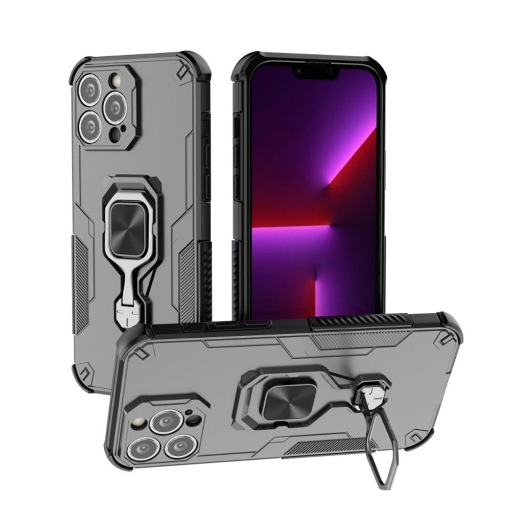 WANLONFENG For iPhone 14 Pro Max Phone Case  PC TPU Back Cover Kickstand with Tempered Glass