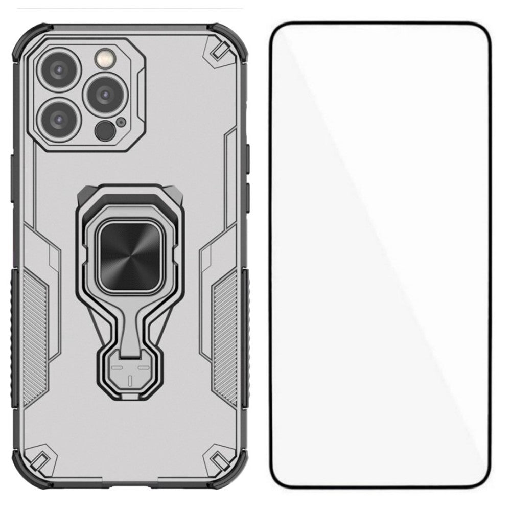 WANLONFENG For iPhone 14 Pro Max Phone Case  PC TPU Back Cover Kickstand with Tempered Glass