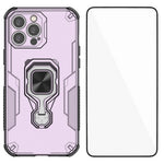 WANLONFENG For iPhone 14 Pro Max Phone Case  PC TPU Back Cover Kickstand with Tempered Glass