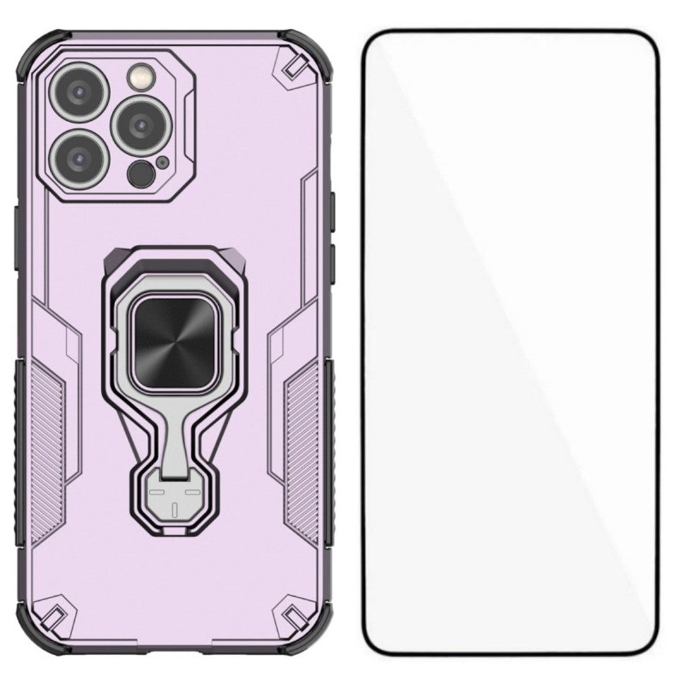 WANLONFENG For iPhone 14 Pro Max Phone Case  PC TPU Back Cover Kickstand with Tempered Glass