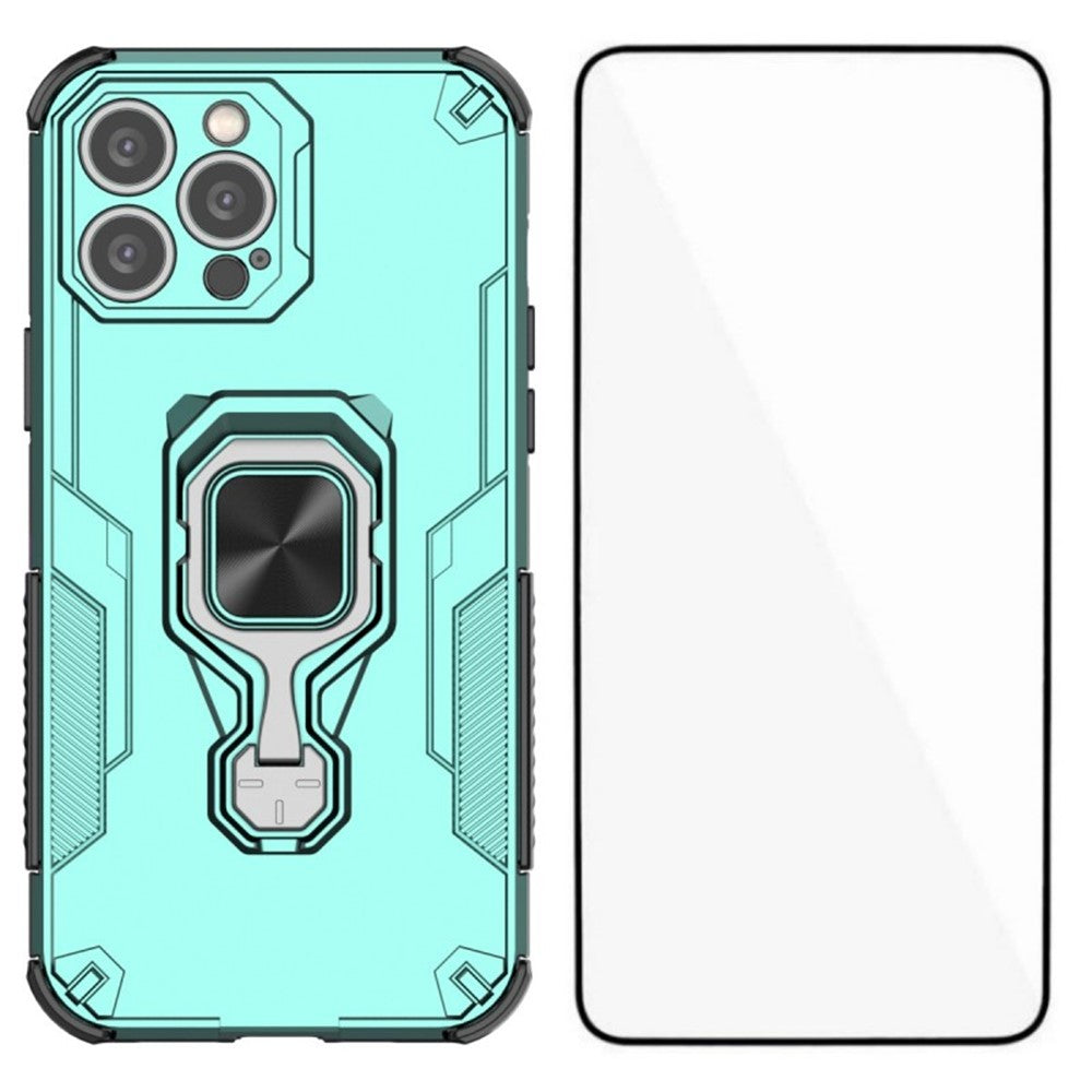 WANLONFENG For iPhone 14 Pro Max Phone Case  PC TPU Back Cover Kickstand with Tempered Glass