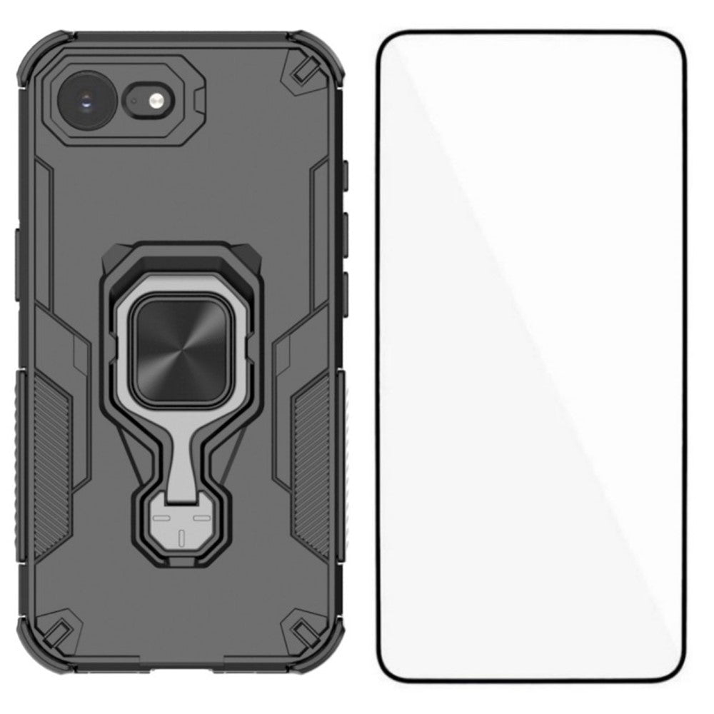 WANLONFENG til iPhone 17e / 16e Telefoncover PC TPU Bagcover Stander med Hærdet Glas