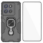 WANLONFENG For Motorola Edge 60 Stylus 5G Phone Case  PC TPU Back Cover Kickstand with Tempered Glass