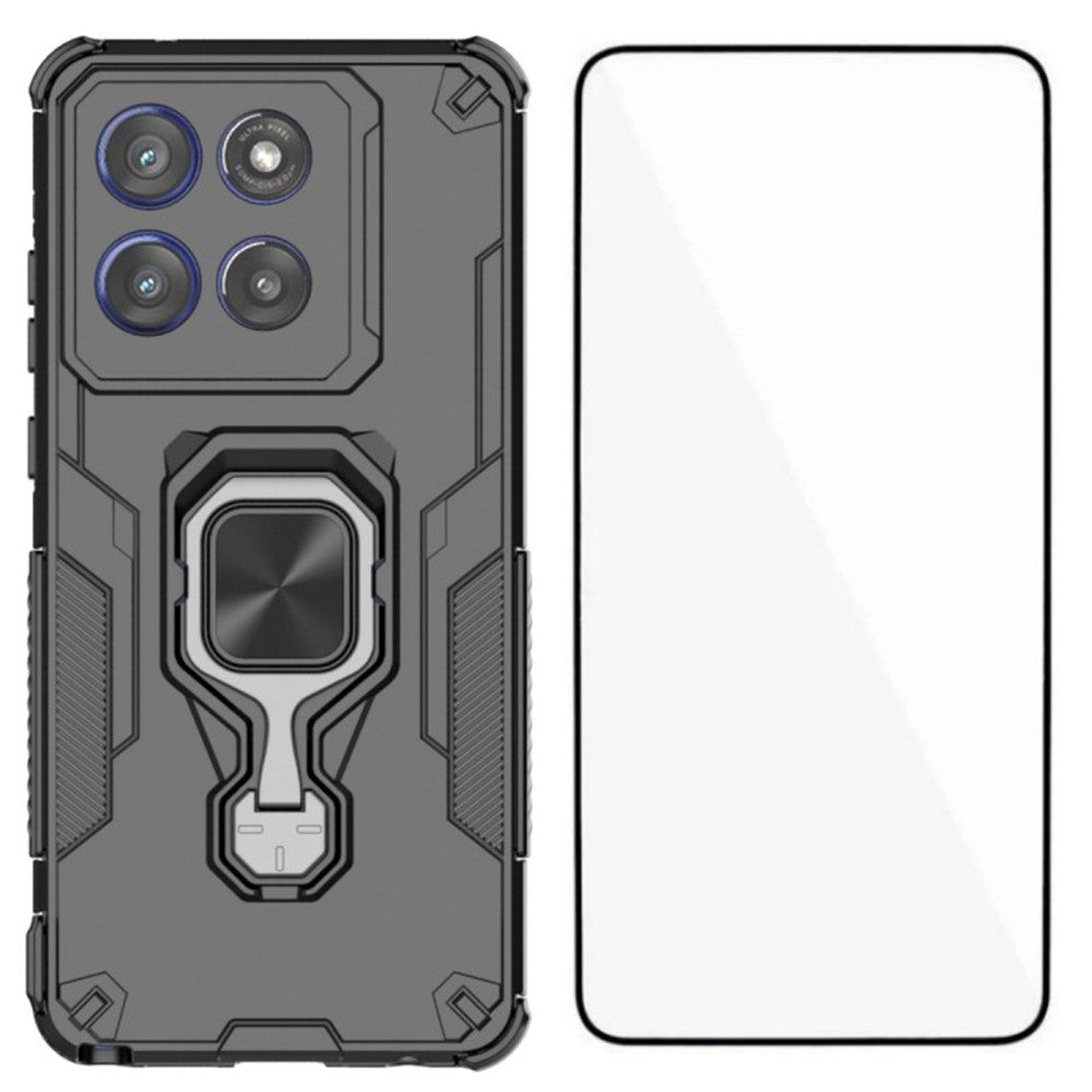 WANLONFENG For Motorola Edge 60 Stylus 5G Phone Case  PC TPU Back Cover Kickstand with Tempered Glass