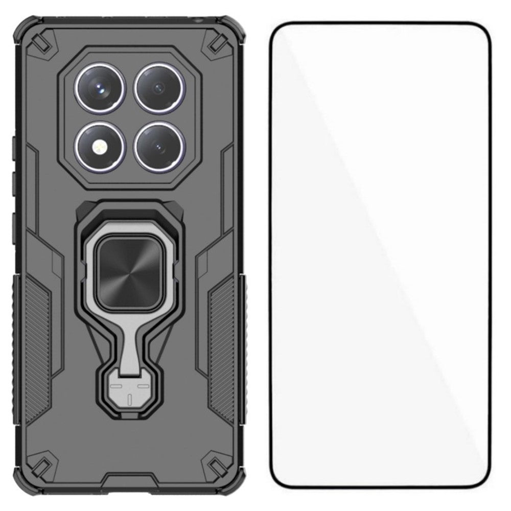 WANLONFENG For Xiaomi Redmi Note 14 Pro 4G Phone Case  PC TPU Back Cover Kickstand with Tempered Glass