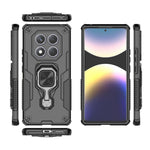 WANLONFENG For Xiaomi Redmi Note 14 Pro 4G Phone Case  PC TPU Back Cover Kickstand with Tempered Glass