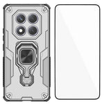WANLONFENG For Xiaomi Redmi Note 14 Pro 4G Phone Case  PC TPU Back Cover Kickstand with Tempered Glass