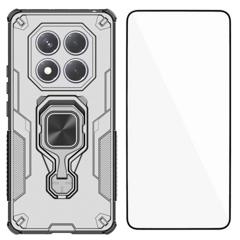 WANLONFENG For Xiaomi Redmi Note 14 Pro 4G Phone Case  PC TPU Back Cover Kickstand with Tempered Glass