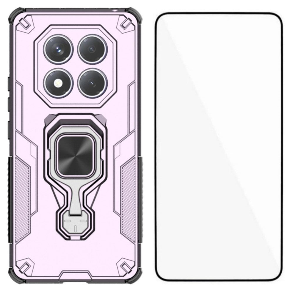 WANLONFENG For Xiaomi Redmi Note 14 Pro 4G Phone Case  PC TPU Back Cover Kickstand with Tempered Glass