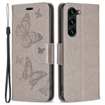 Samsung Galaxy S23+ Plånboksfodral Läderfodral med Tryckta Fjärilar och Rem