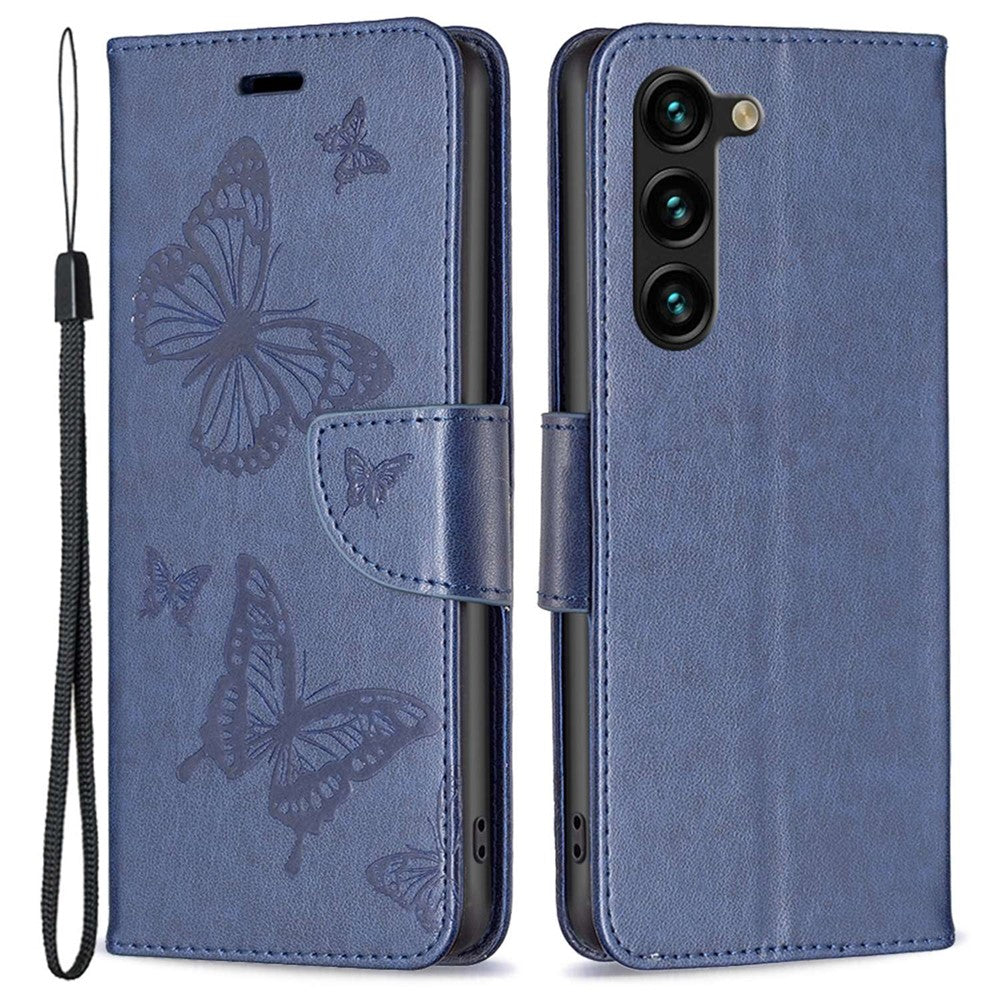 For Samsung Galaxy S23+ Wallet Case Imprinted Butterflies Leather Phone Cover with Strap