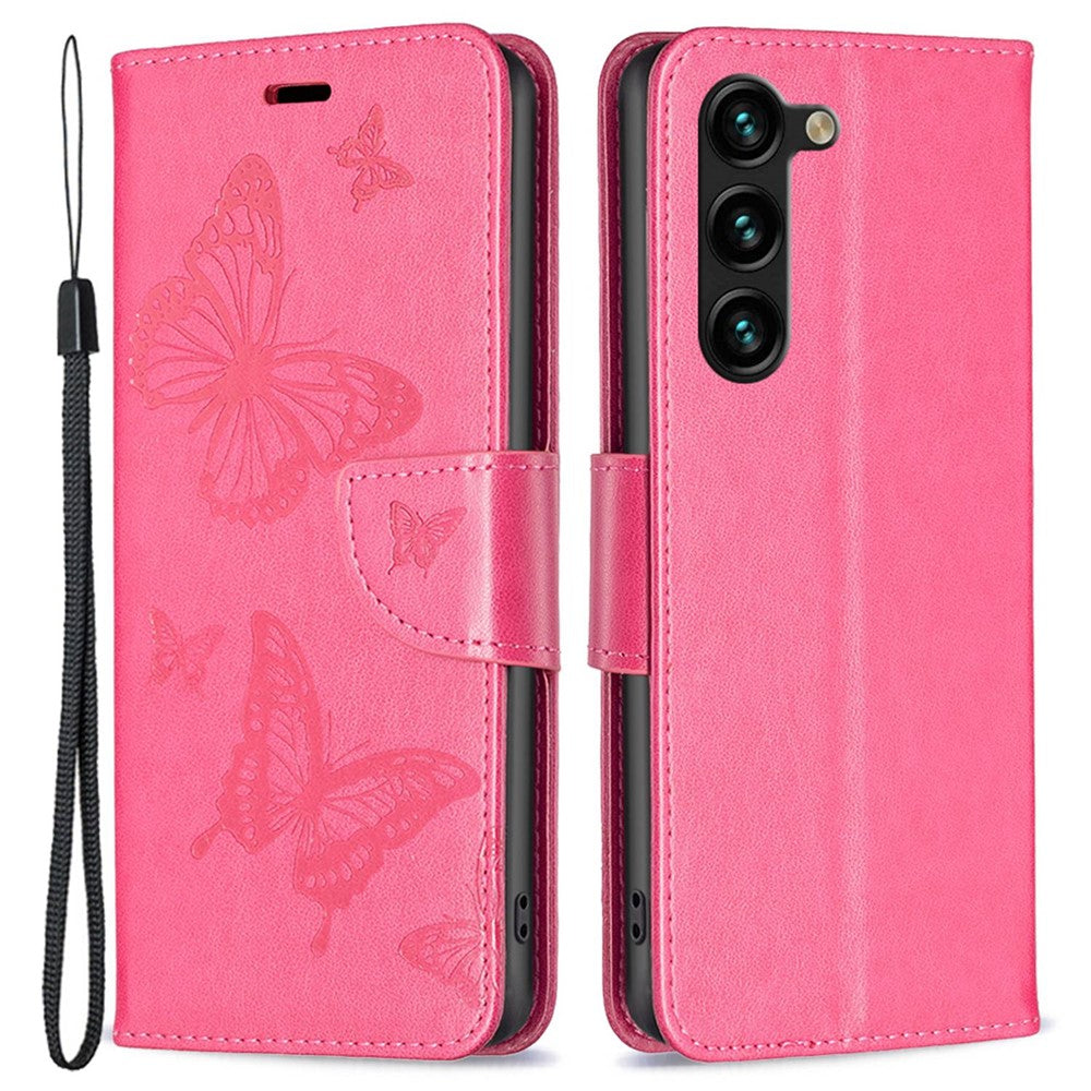 Samsung Galaxy S23+ Plånboksfodral Läderfodral med Tryckta Fjärilar och Rem