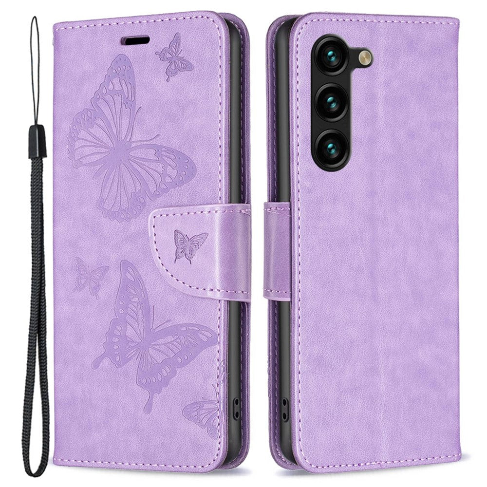 Samsung Galaxy S23+ Plånboksfodral Läderfodral med Tryckta Fjärilar och Rem