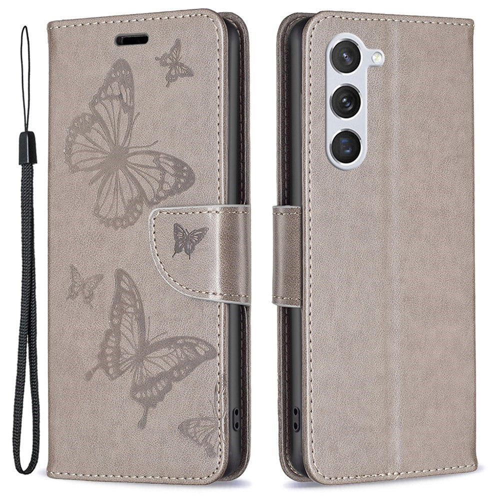 Samsung Galaxy S23 Plånboksfodral Läderfodral med Tryckta Fjärilar och Rem
