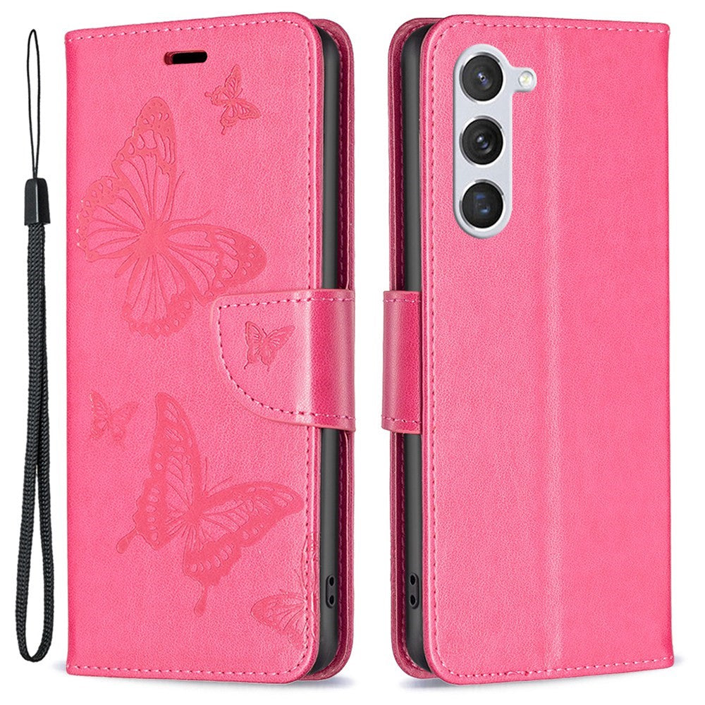 Samsung Galaxy S23 Plånboksfodral Läderfodral med Tryckta Fjärilar och Rem